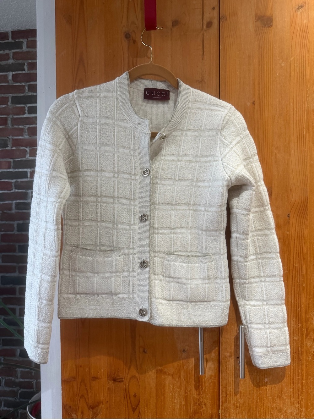 Gucci Ivory Textured Knit Cardigan Jacket – Size S